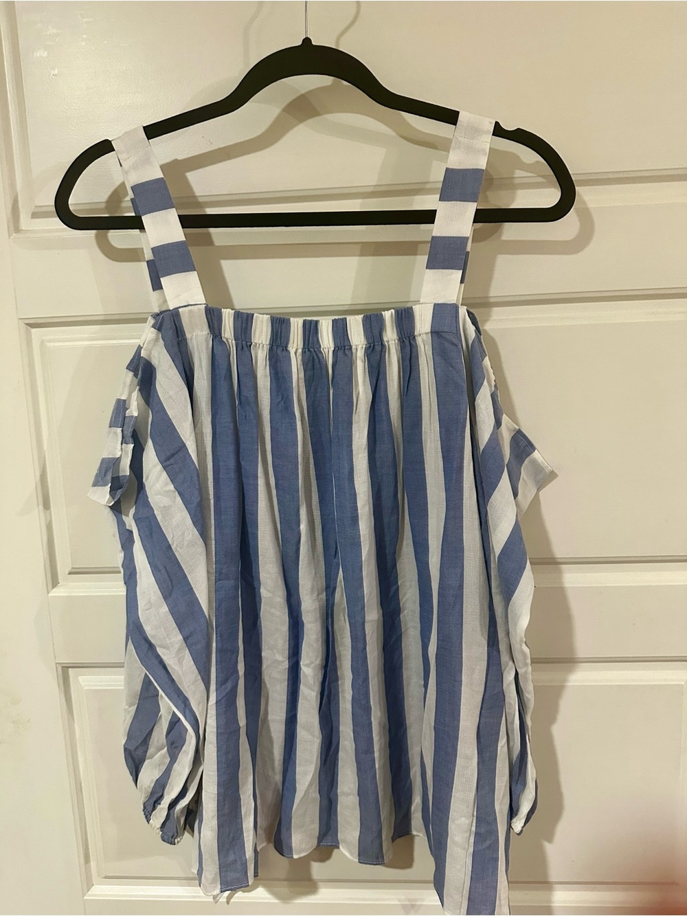 Vince Camuto Blue and White Striped Off-Shoulder Blouse